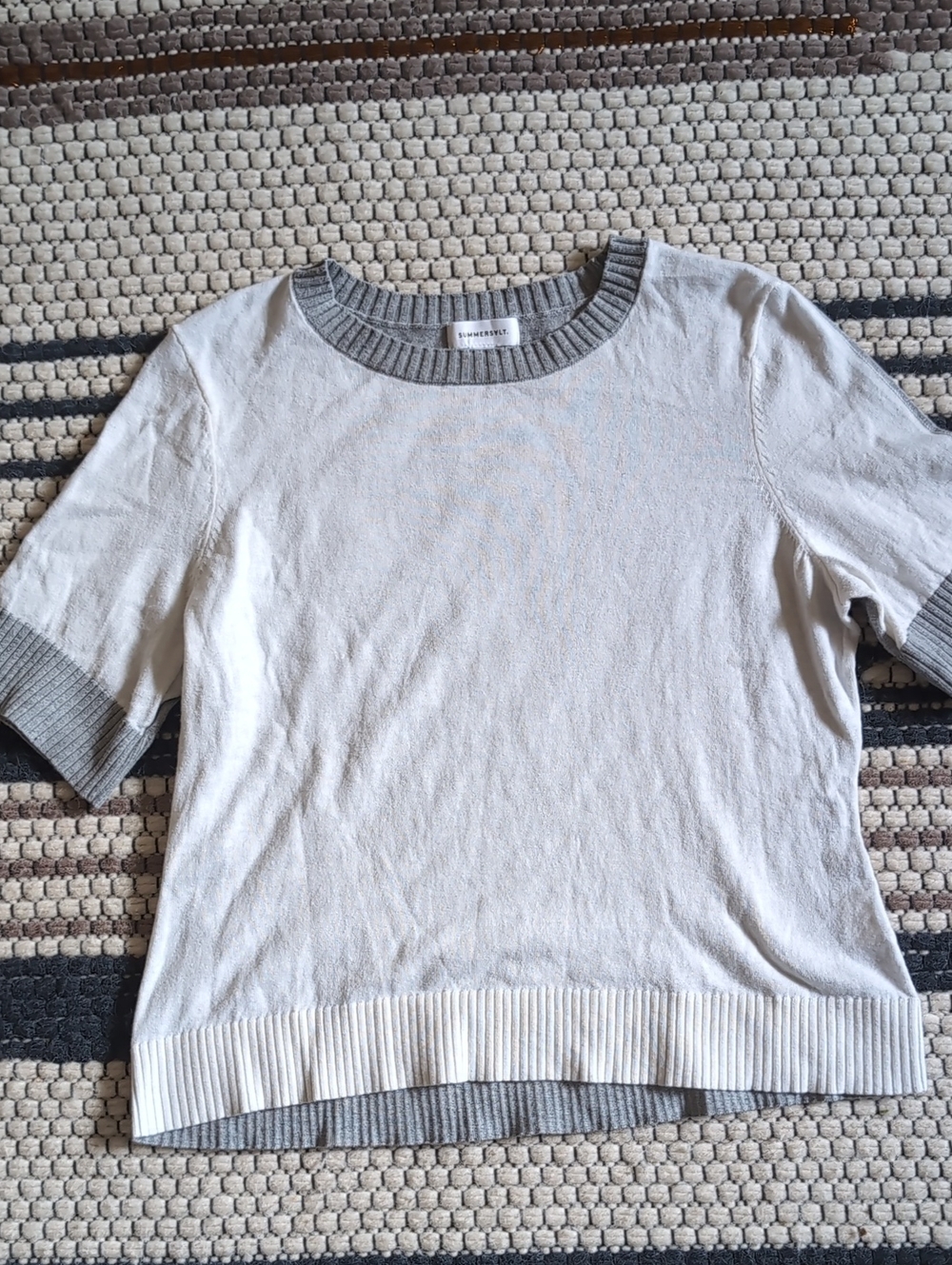 Summersalt  Cotton/ Cashmere Cream Short-Sleeve Crew Sweater